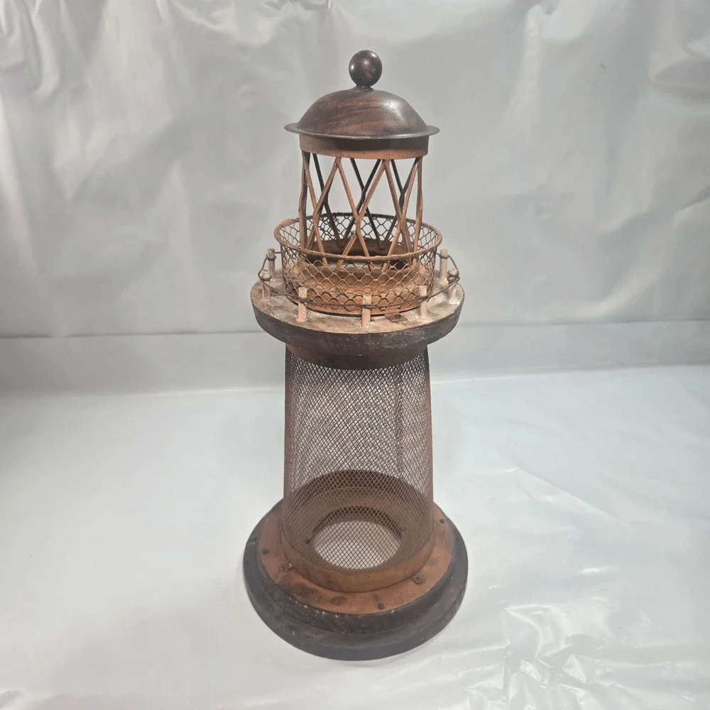 Rustic Wood Metal Lighthouse Decorative Nautical Tea Light Candle Holder Lantern